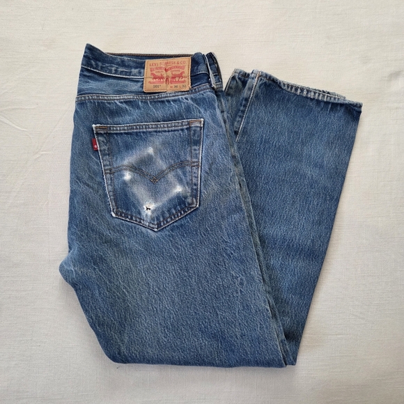 Levi's Other - Levi's 501 Fit Perfectly Worn Distressed Men's Blue Jeans 36×32 36 Inch Waist
